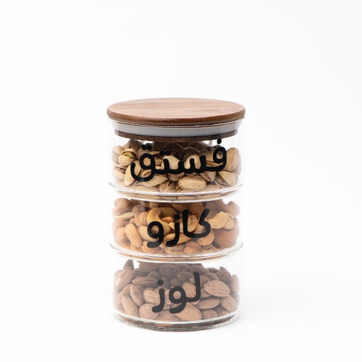 Picture of Three Stackable glass jar with dark Natural bamboo lid