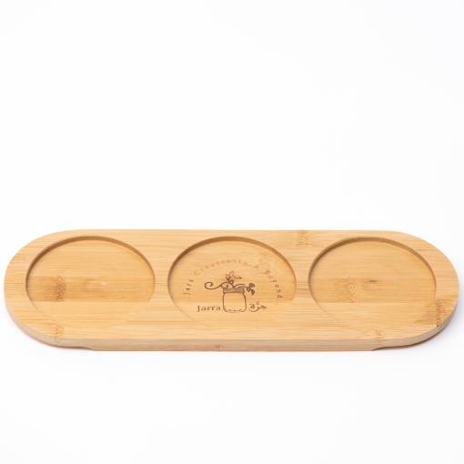 صورة قاعدة من خشب البامبو لثلاثة علب