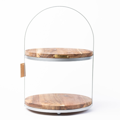 Picture of Silver Two Tier Natural Wood Serving Stand