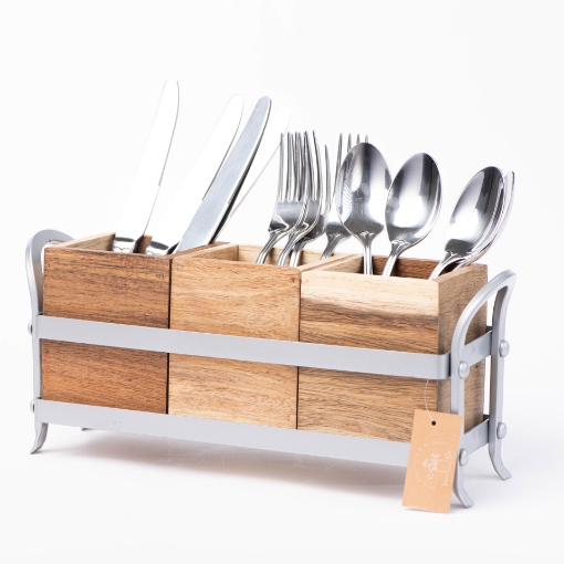 Picture of Silver Metal Caddy With Natural Wood