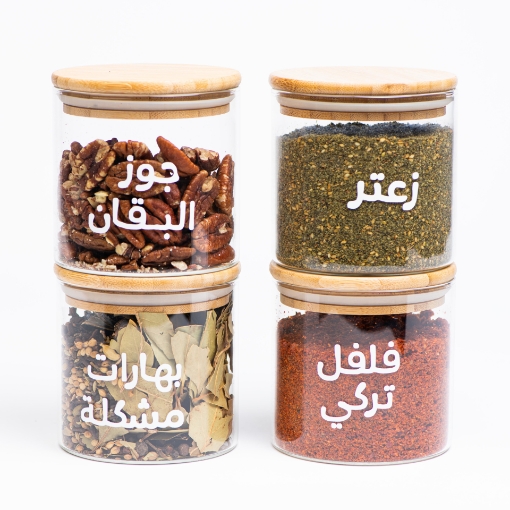 Picture of Set of 4 glass jars 450ml ( 10 * 10 ) with bambo lid