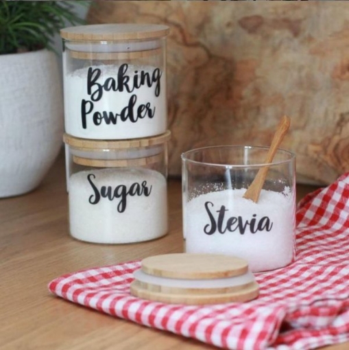 Picture of Set of three small glass jars with bambo lid(8*8.5 cm) -SH1