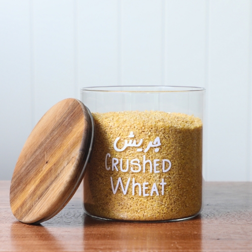 صورة  مسقيمة الشكل -جرة زجاجية  بغطاء خشب أكاسيا طبيعي  ٢ لتر