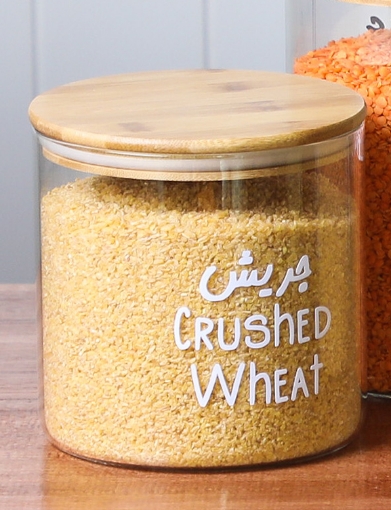 صورة  مسقيمة الشكل -جرة زجاجية  بغطاء خشب البامبو  ٢ لتر