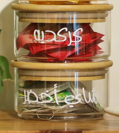 Picture of Two Stackable glass jar with--Two Natural bamboo lid