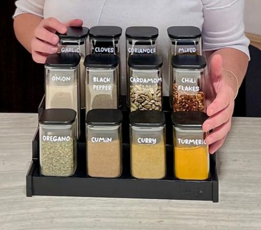 Picture of Three Tier Stand 12 Square Jars 250 ml Set - Black 