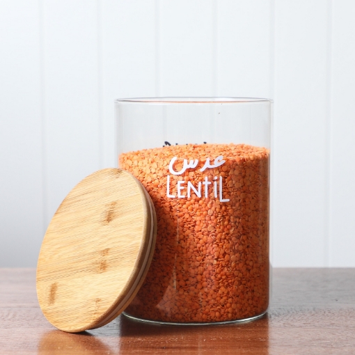 صورة  مسقيمة الشكل -جرة زجاجية محكمة الإغلاق بغطاء خشبي 3 لتر